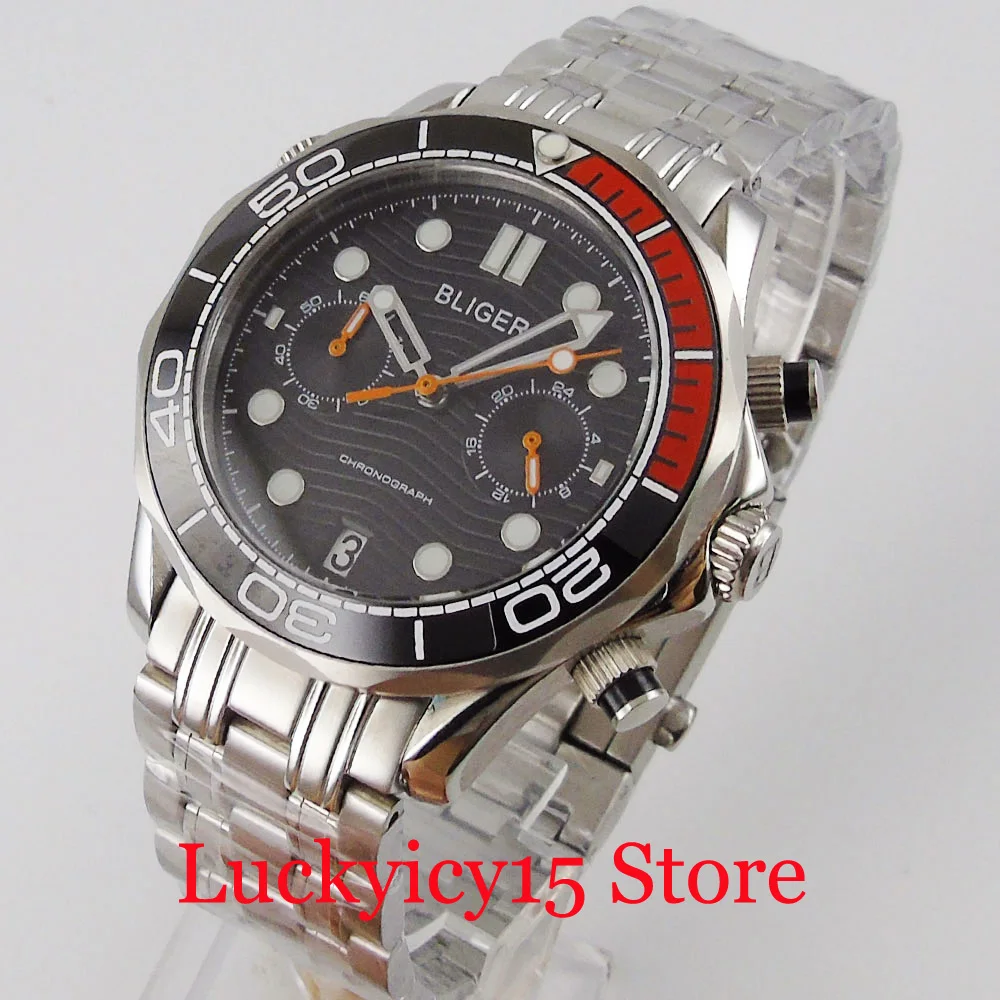 

BLIGER Quartz Men Watch Sapphire Glass Date Window Rotating Bezel Chronograph Function