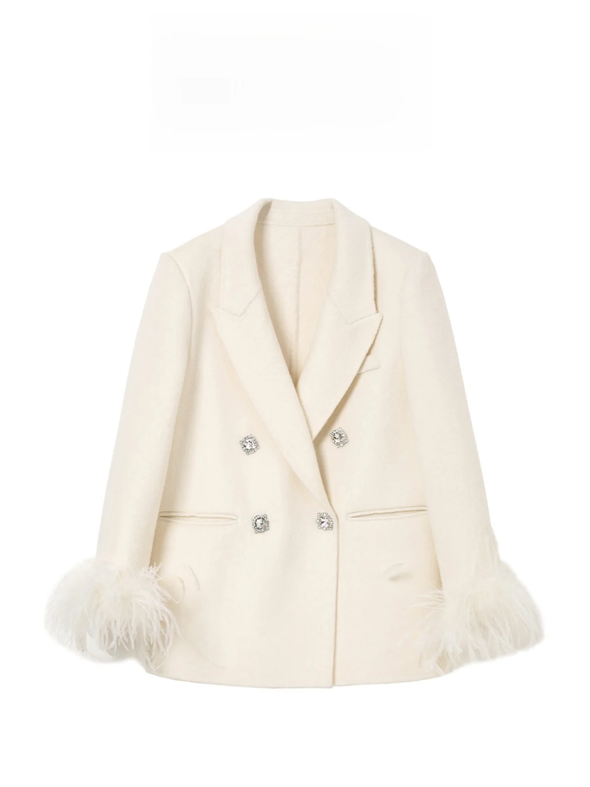

Double-Sided Woolen Coat with Ostrich Feather Sves AZZHEN Anonymous Praise Poem Rich Girl's Faion Outerwear Jaet