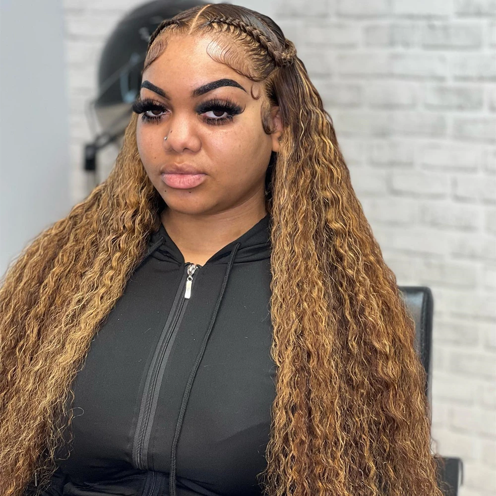 

Curly Highlight Wig Human Hair Deep Wave Frontal Wig P4/27 Brown Blonde Colored 13x4 13x6 Hd Water Wave Lace Front Wig For Women