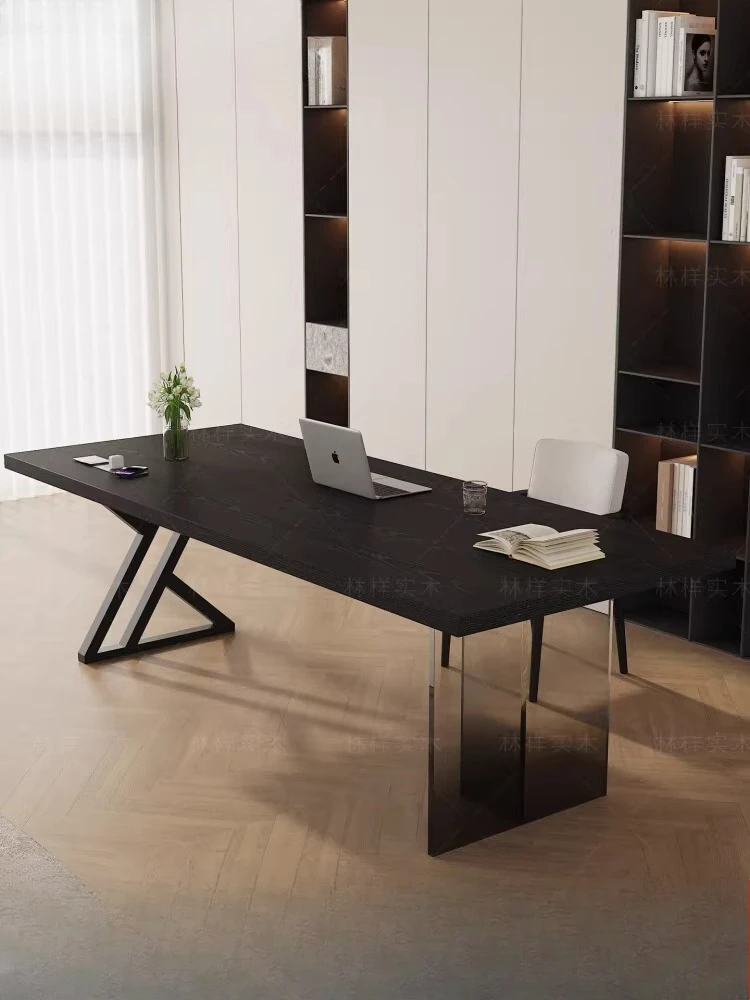 

Italian minimalist solid wood desk with socket simple light luxury living room home study table