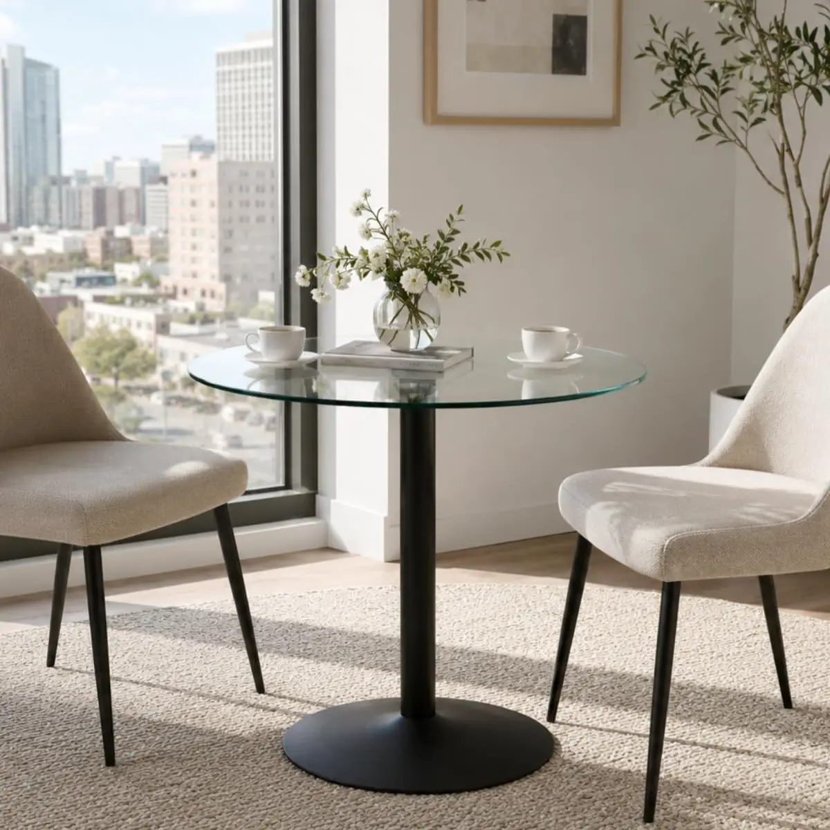 

Round Glass Dining Table,35" Round Kitchen Table with Tempered Glass Table Top,Sturdy Black Powder Coating, Customized