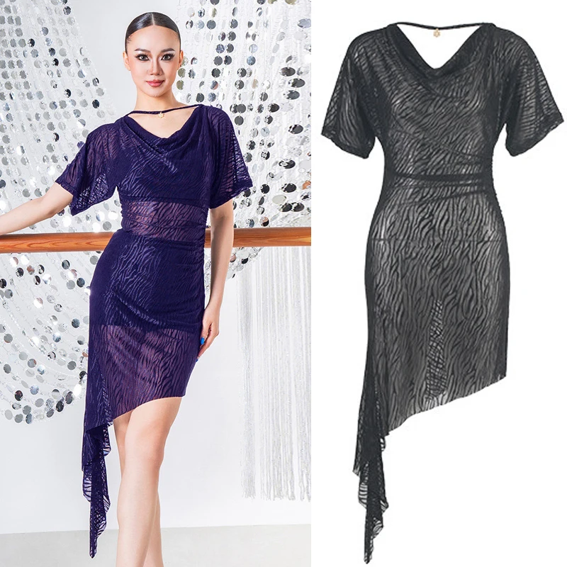

Adults Rumba Latin Dance Performance Dress Women Short Sleeves Ballroom Dance Dress Female Latin Dance Training Wear SL15927