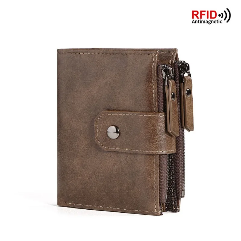 Men Retro PU Leather Wallet Zipper Coin Purse Multifunctional Card Holder RFID Anti-theft Brush Billfold