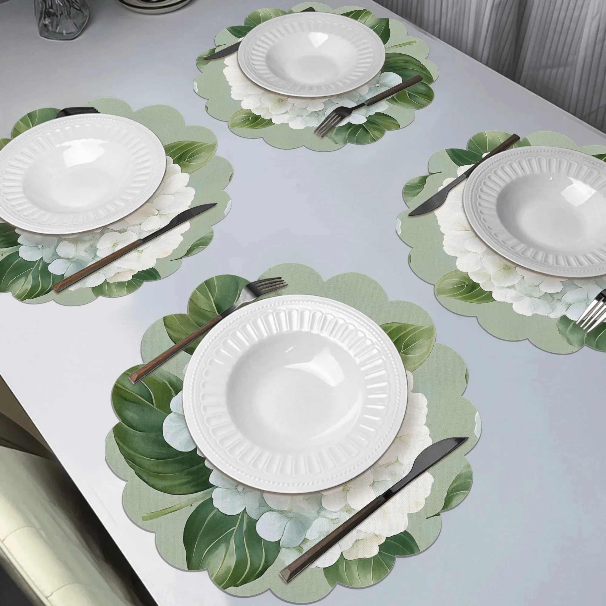 Picture 3: 4pcs , A simple hydrangea. Polyester Material Plate Mat, Table Mat, Support Hand Washing & Machine Washing, Dinner Party