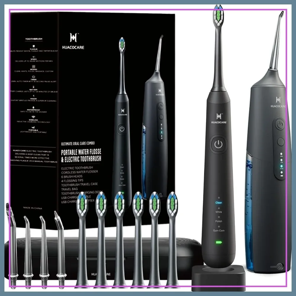 

Oral Care Kit: Water Flosser & Electric Toothbrush Combo for Teeth Cleaning and Gum Health (Black)