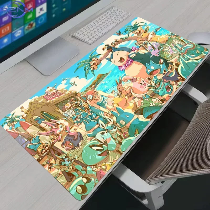 Snorlax and Cubone Sunny Forest Anime Large Mousepad, Rubber Non Slip Desk Mat for Gaming and Office Desktop Decoration