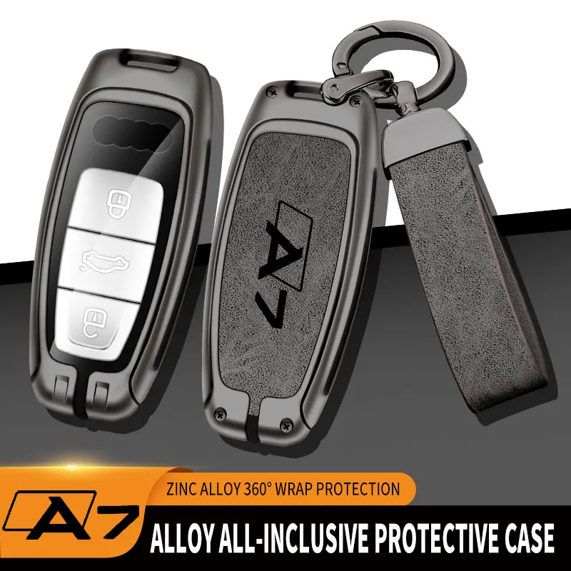 Metal leather Car Remote Key Case Cover Holder Shell Fob For Audi A7 Q3 A3 S4 B7 B8 A6 A5 A4 A8 Q5 S5 S6 Q7 Accessories