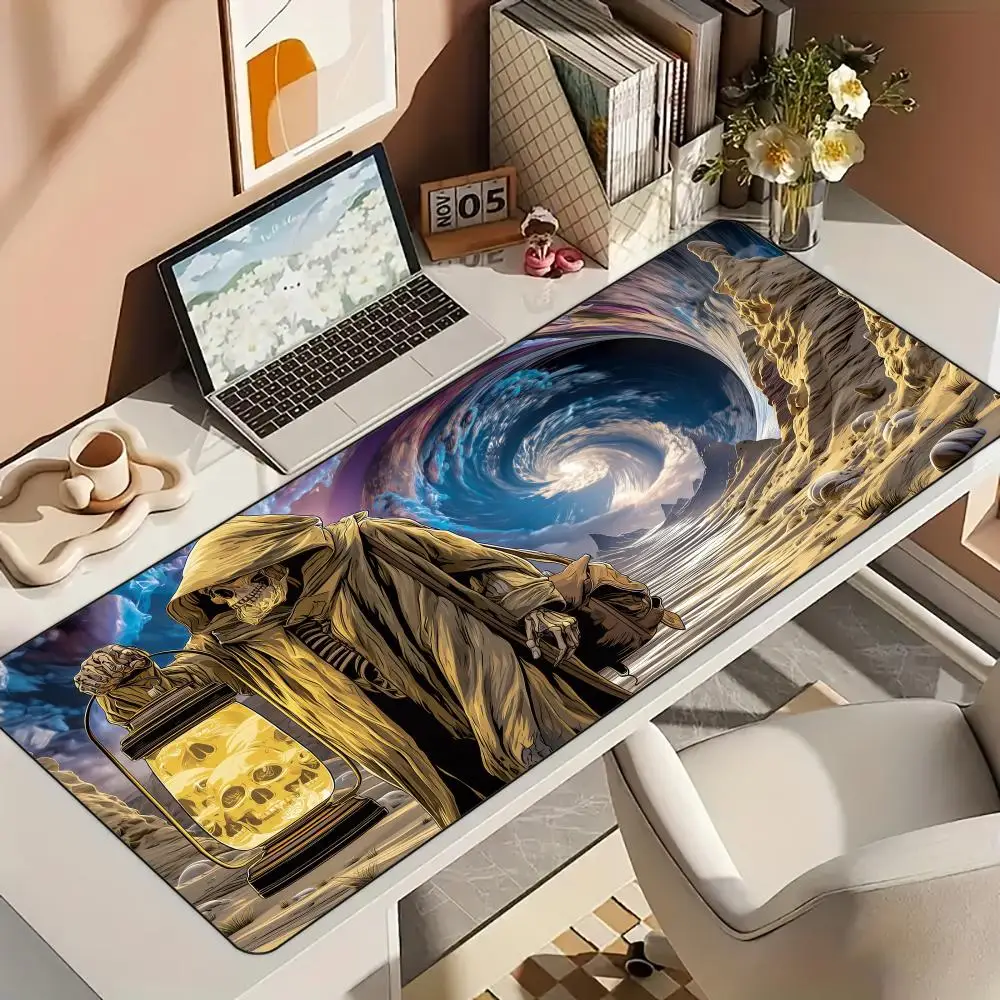

Fantasy Skeleton Death God Mouse Pad Desk Mat with Stitched Edge Rubber anti-slip base pc accessories Gaming mat mouse pads rug