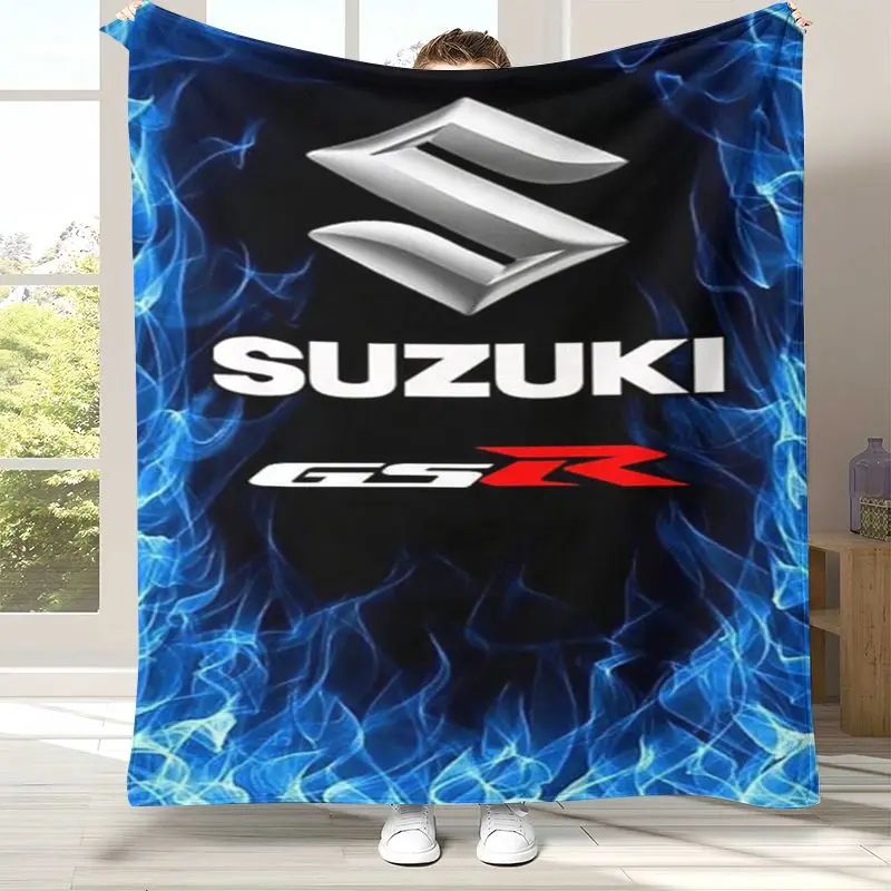 Vintage S-Suzuki Racing Car Soft Flannel Throw Blanket,Cozy Blanket for Bed,Sofa,Living Room,Picnic,Camping,Home Decor Moto