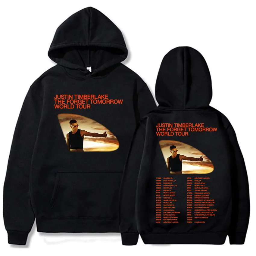 Justin Timberlake Singer Printing Hoodies The Forget Tomorrow World Tour 2025 Sweatshirts Long Sleeve Hooded Pullovers for Men