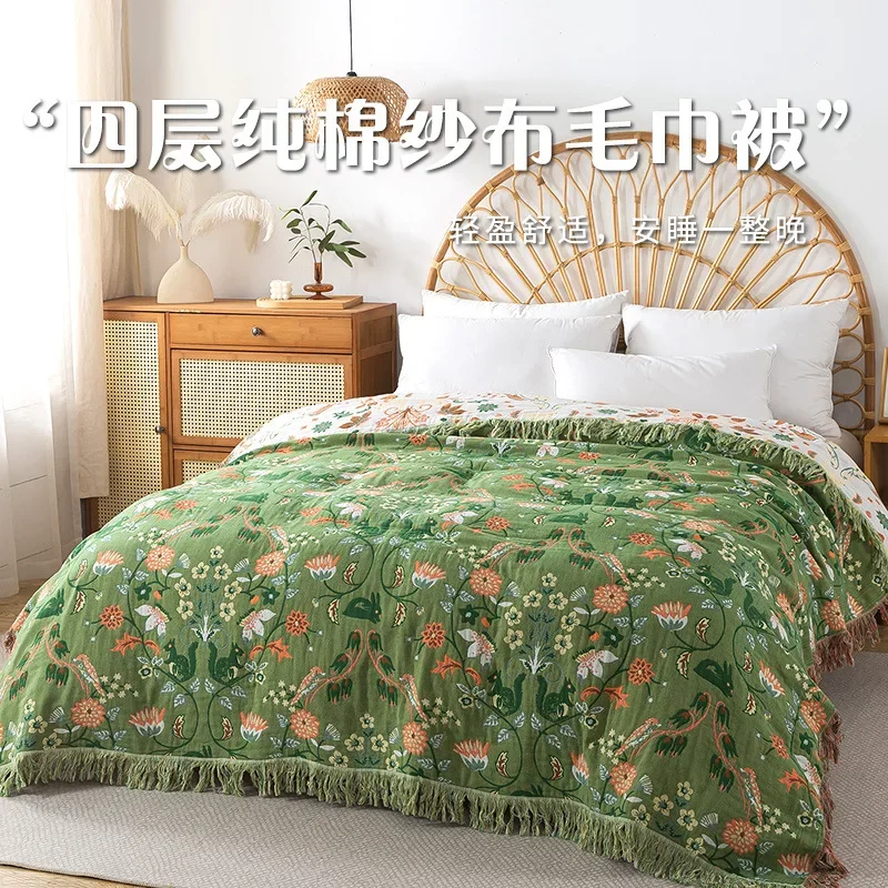 Pure Cotton Blanket Muslin Woven Tassel Throw Double Couple Bed Coverlet Quilts AB Side Bedspread On The Bed Summer Nap Blanket