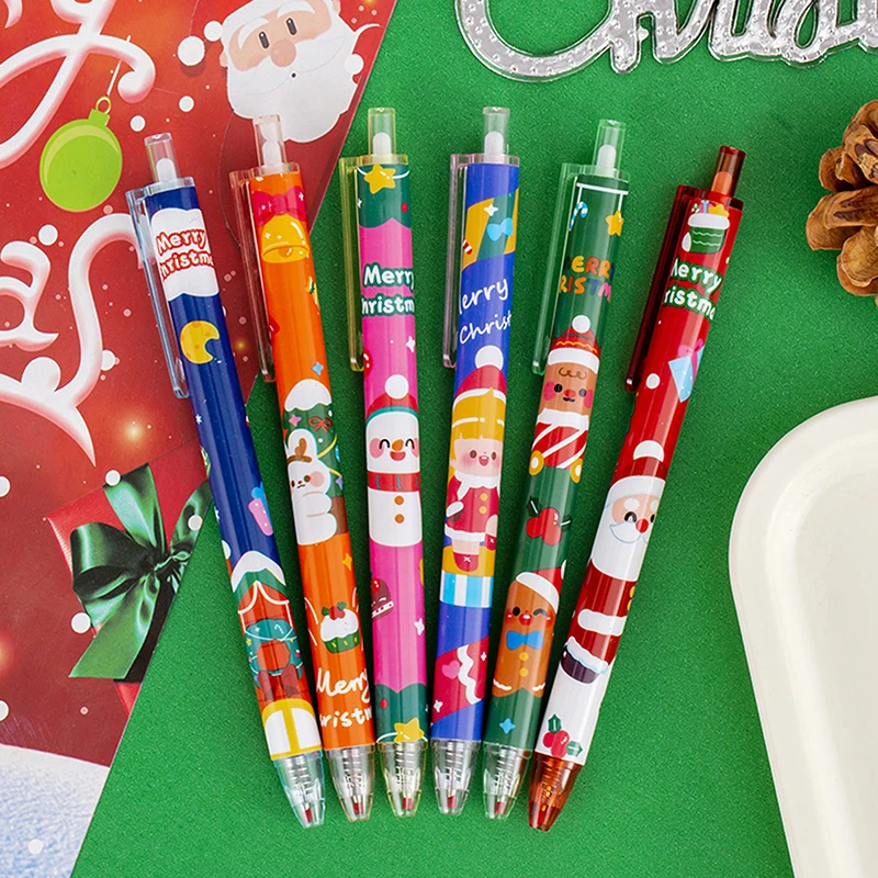 10Pcs Cute Fashion Christmas Pens Cartoon Santa Claus Snowman Elk Pressing Gel Pens Office School Supplies Christmas Gifts