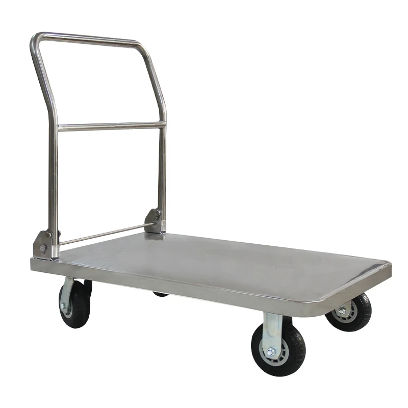 Heavy Duty Flatbed for 800kgs Capacity Moving Folding Platform Push SUS 304 Stainless Steel Trolley Flatbed Cart