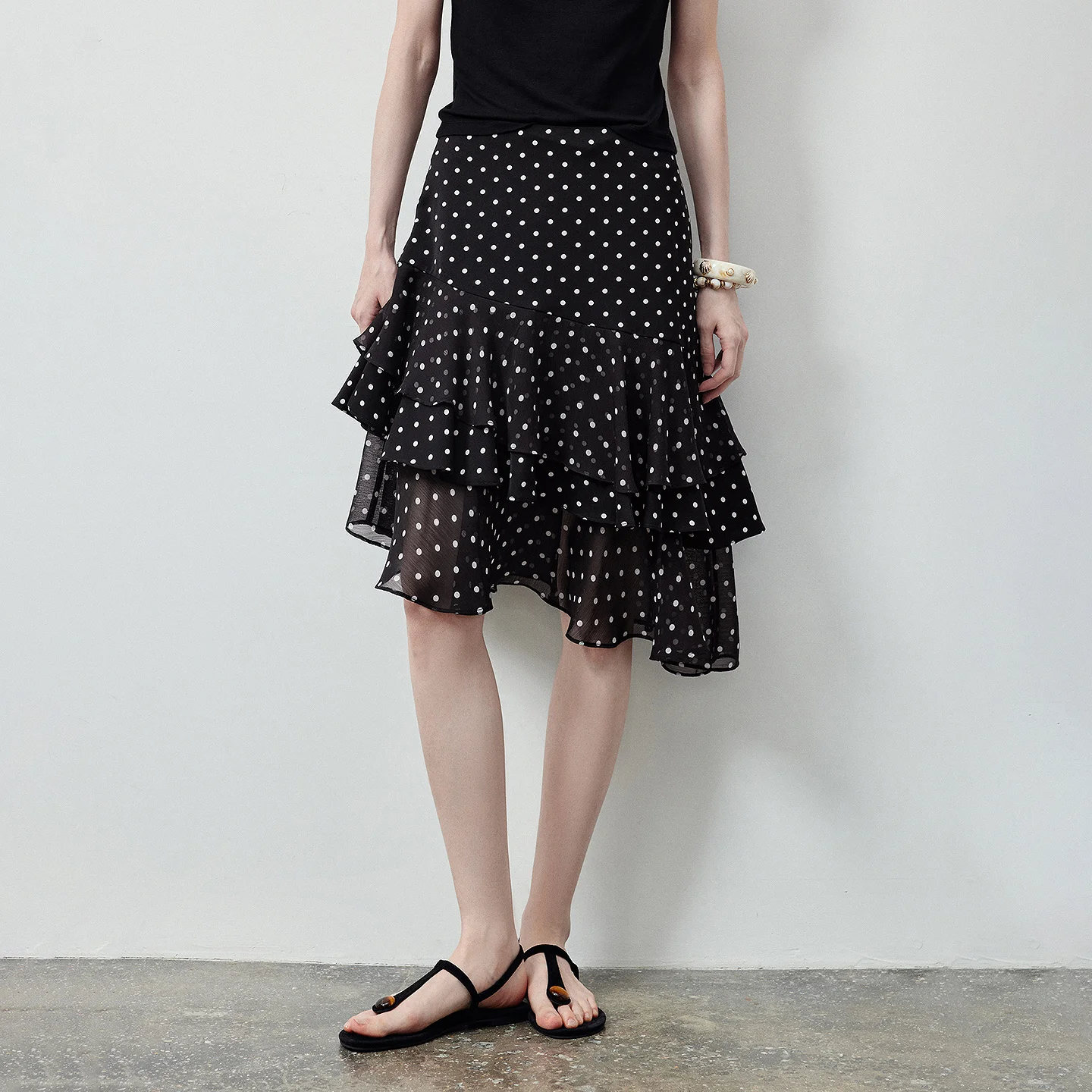 TOYOUTH Women Polka Dot Skirt 2026 Summer New Chiffon Asymmetric Layered Ruffled Hem Flowy Short Skirt