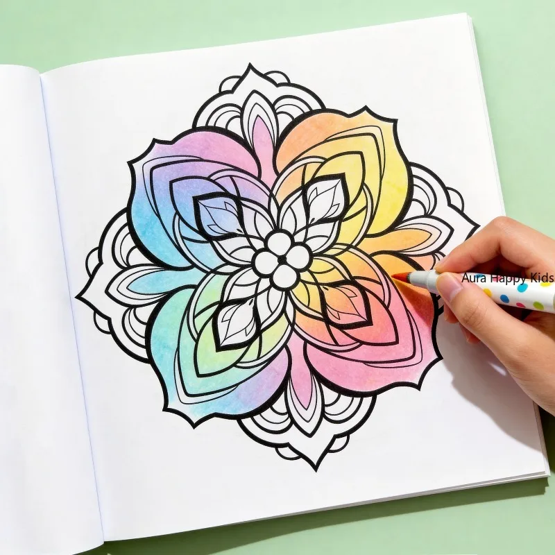 A Healing Lotus Mandala Coloring Book, Multi-layered Gradient Flower Mandala Complex Symmetrical Pattern Coloring Book, 36 Pages