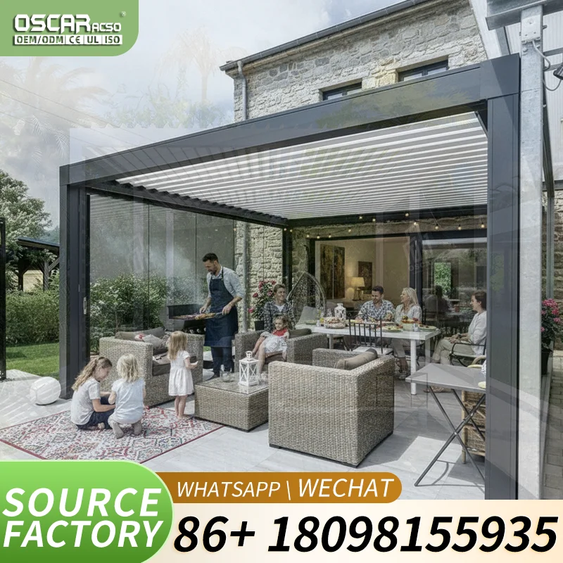 12x20 36x36 Hardtop Gazebo Aluminum Waterproof Motorized Windproof AntiUV Customizable Louvered Roof Nature Style for Garden Pat