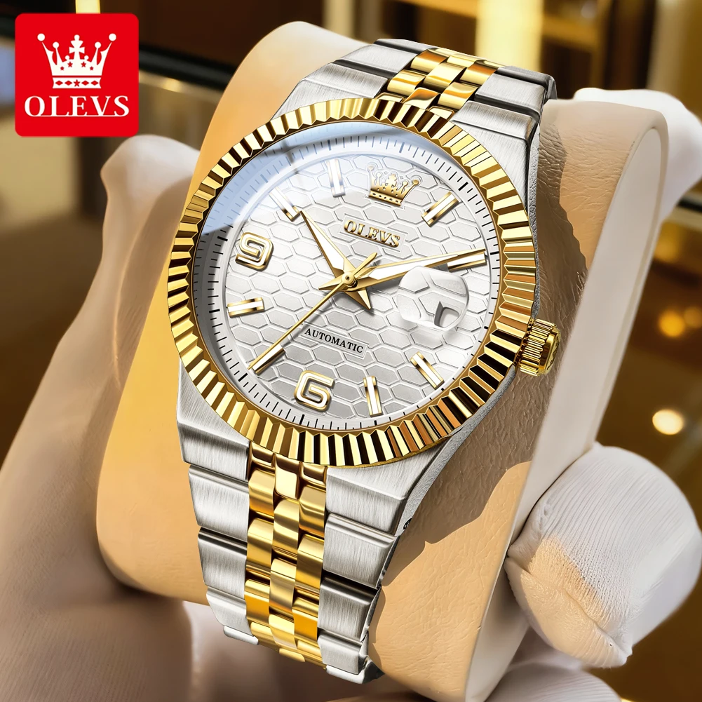 

OLEVS 7105 Mens Watch Luxury Original Mechanical Watch Stainless Steel Waterproof Date Watches For Man Gifts Big Dial Reloj New