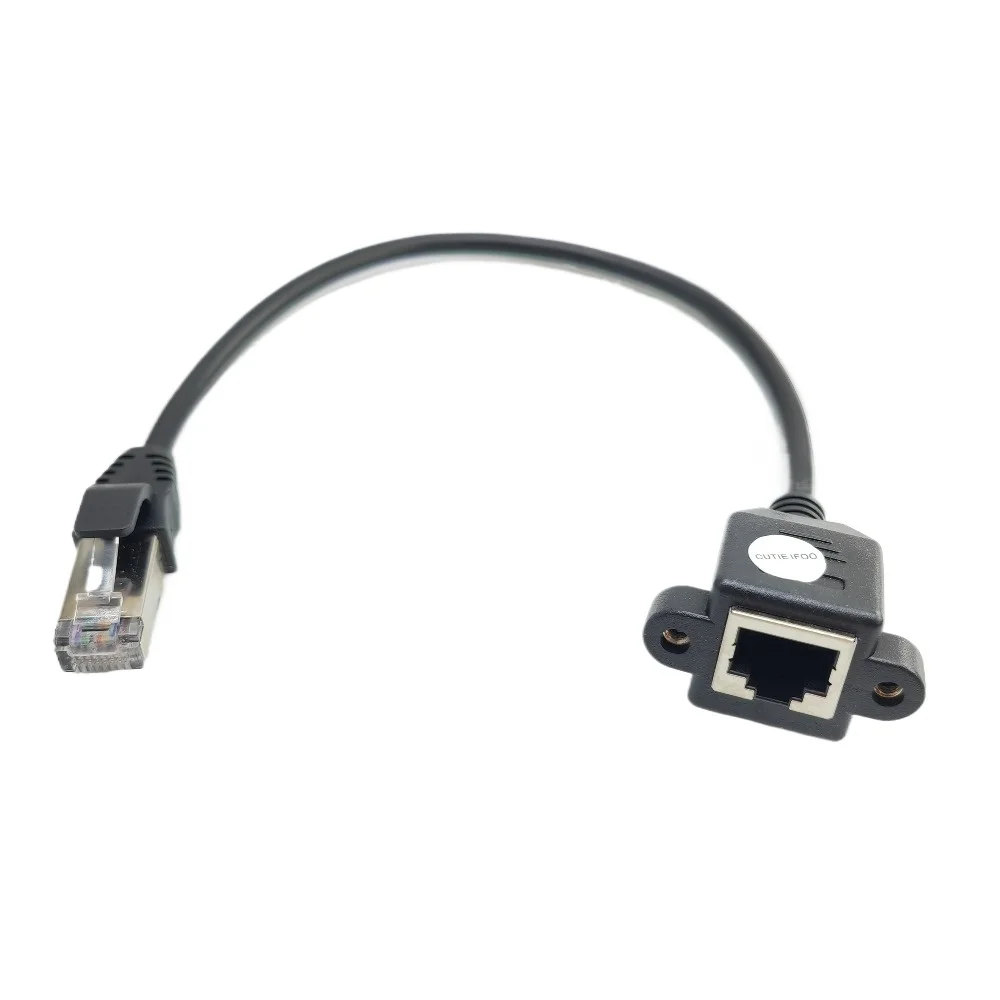 RJ45 RJ-45 Cat5 Male to Female Ethernet Network Extension Cable Cord Panel Mount + Screws 30cm