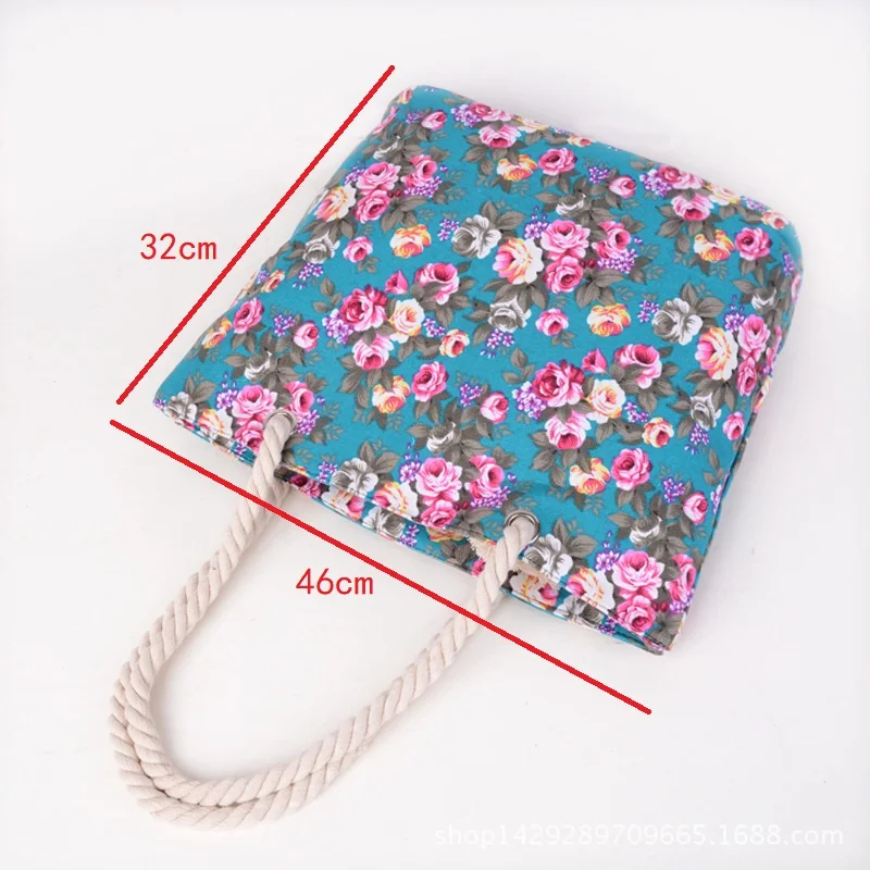 Bolso de mano de lona con estampado de flores para mujer, bolsa de hombro a rayas de gran tamaño, informal, de viaje, para playa, Verano