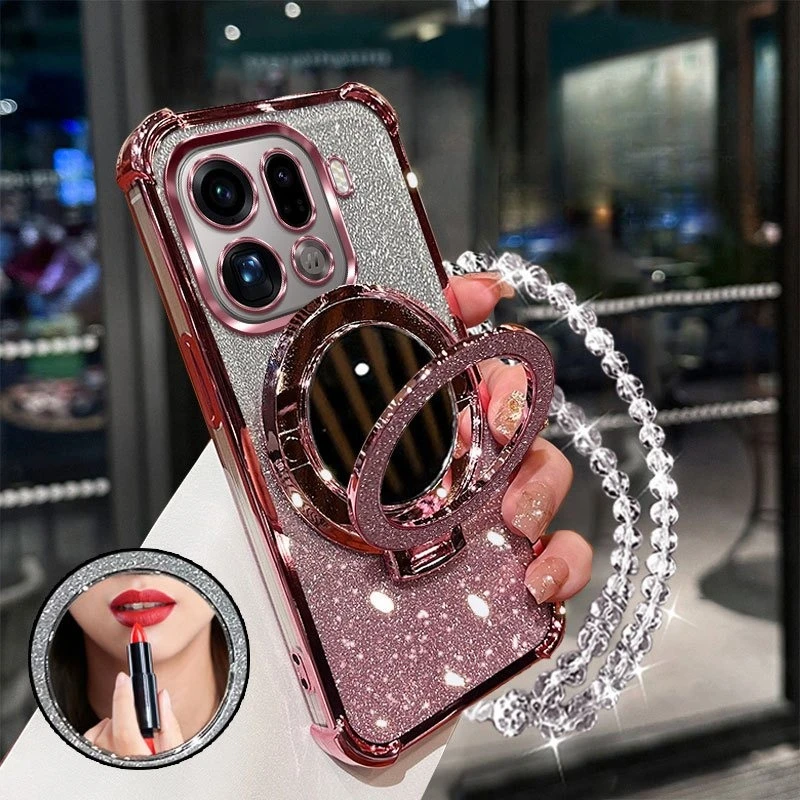 حافظة مطلية لامعة مقاومة للصدمات لهاتف OPPO Find X9 X8 X8S X7 Ultra Pro كريستال سوار مرآة غطاء حامل مغناطيسي #2