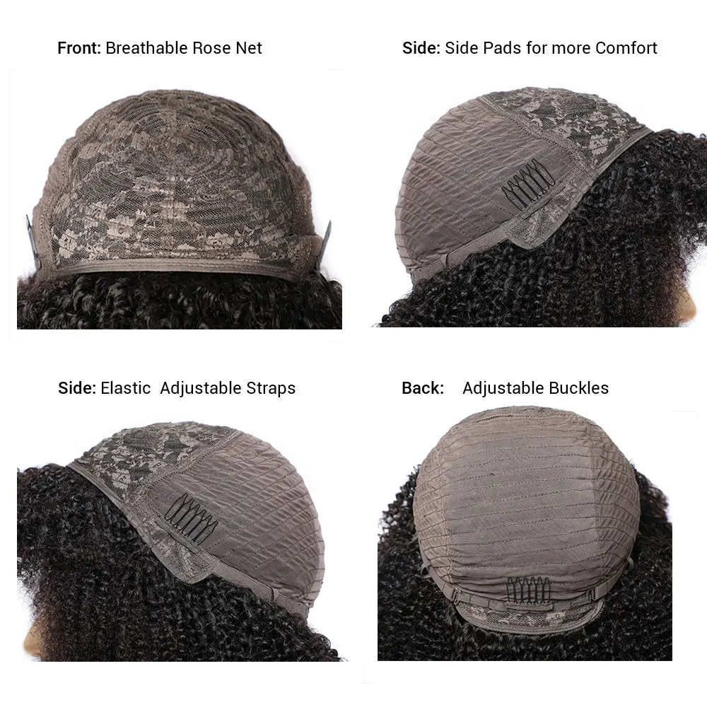 Afro Kinky Curly Wigs for Black Women 4A Curly Human Hair Short Kinky Curly Wigs African American Machine Made Wig with bangs image 6