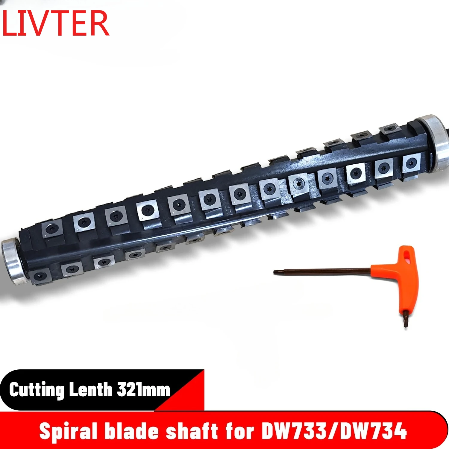 

Livter DW733 DW734 Planer Helical Spiral Cutter Head 322mm Cutting Length with 54Pcs Carbide Inserts for Dewalt Wood Planer