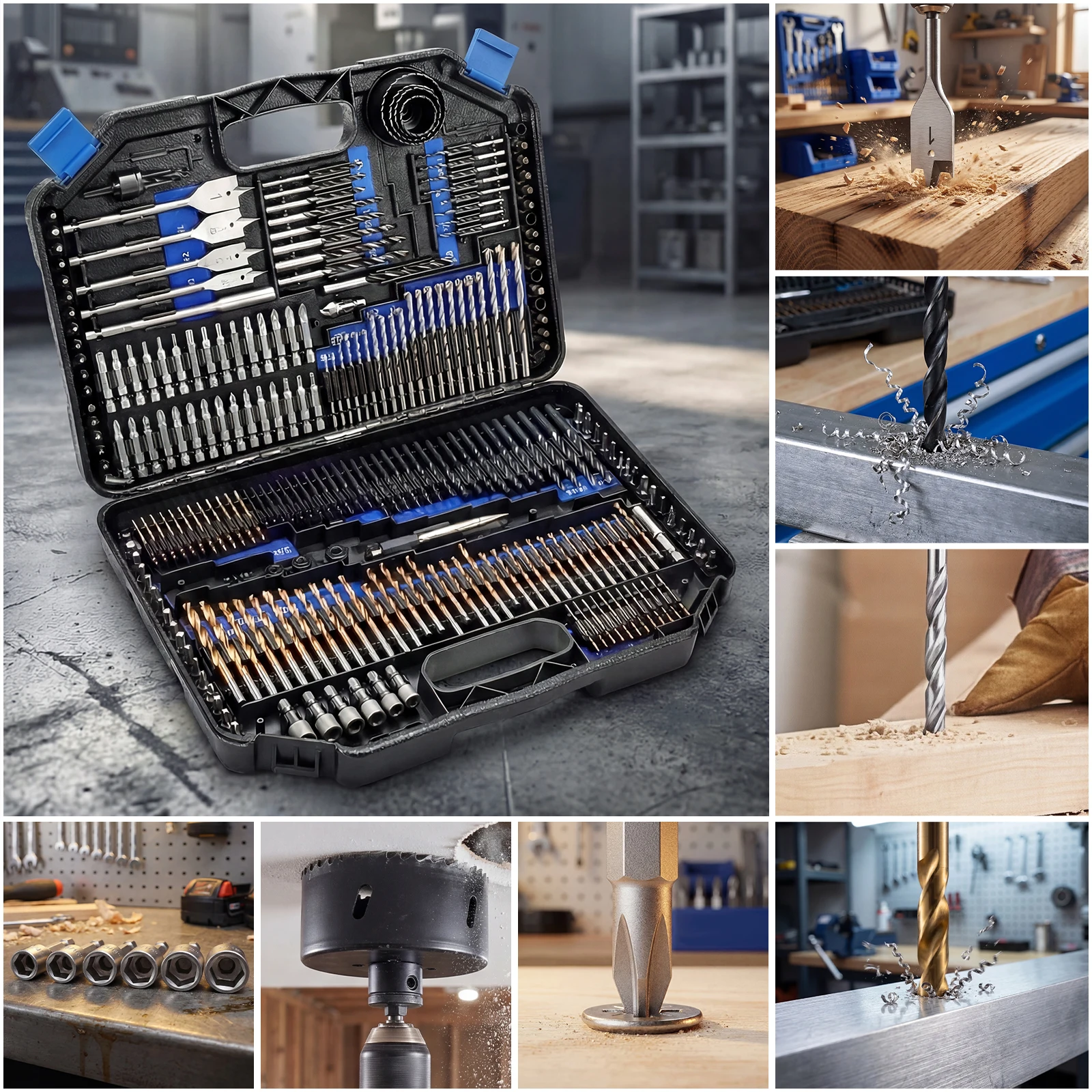 246Pcs HSS Bit Combination Tool Set Woodworking Hole Opener Twist Drill Cement Drill Construction Drill Flat Head Drill Sleeve