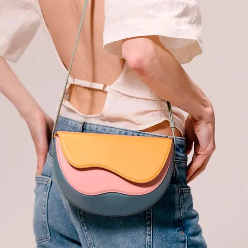 

Women's Fashion Retro Contrast Color Wave Design Shoulder Bag Exquisite Versatile Cross-body Handbag 2025 New Sac A Main Femme