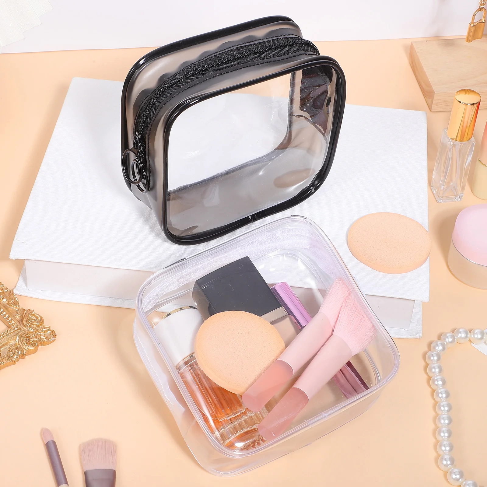 

2 Waterproof Bags Clear Travel Pouches ganizer Zipper Lightweight Portable Storage Purse Capacity Design