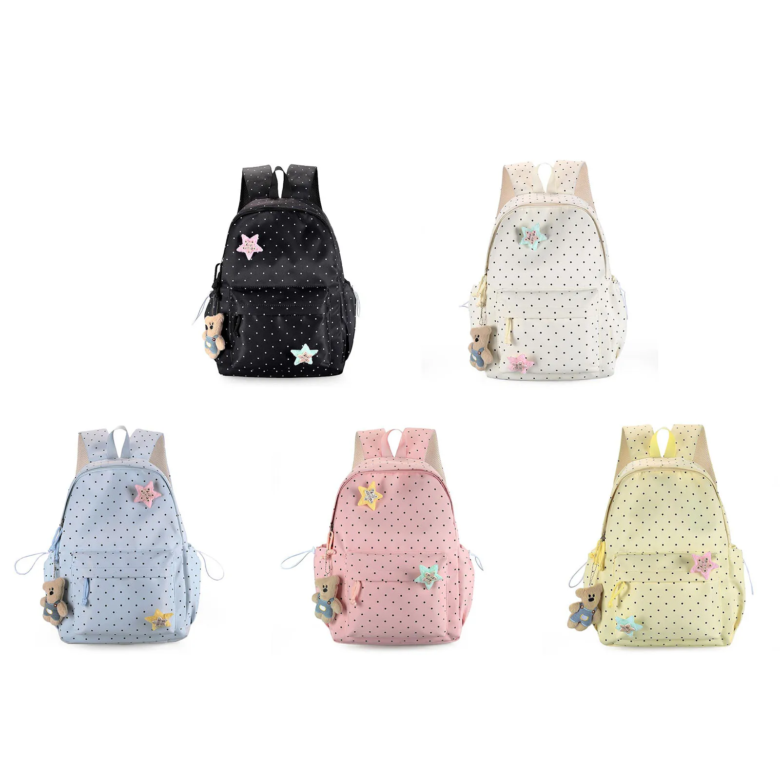 Nylon Polka Dot Bag Large Capacity Travel Daypacks with Pendant for Women Vacation Shopping Daily Use