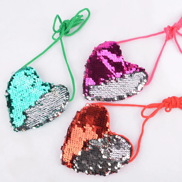 Mini Glitter Lanyard Bag para meninas, Bolsa pequena de amor, Bolsa de moedas infantil, Sacos Straddle Criativos