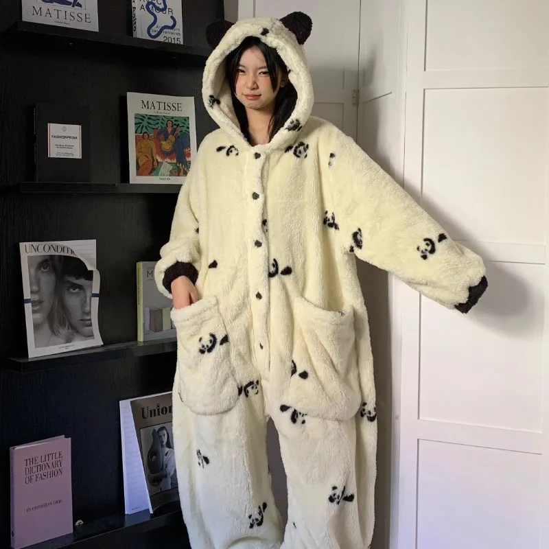 Girls Panda Coral Velvet One Piece Pajamas,Soft Warm Animal Kigurumi Jumpsuit,Cute Footed Pajamas for Toddler Kids Gift