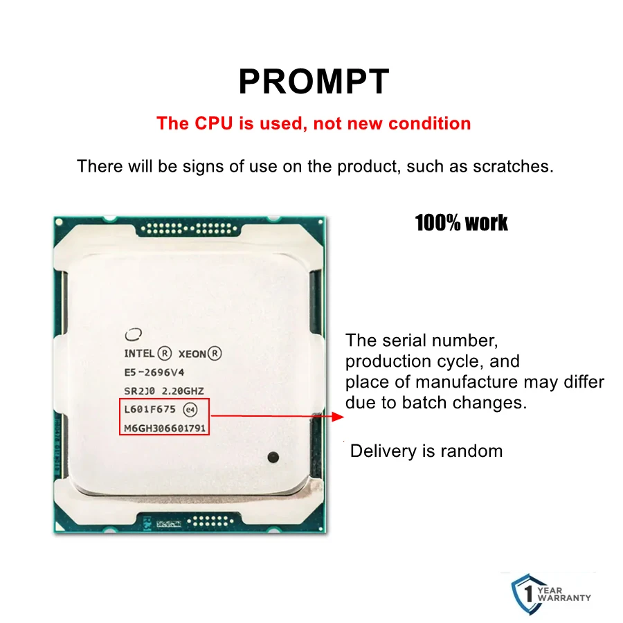 معالج Intel Xeon E5 2696 V4 2696V4 2.2 جيجا هرتز 22-Core 150 وات LGA 2011-3 وحدة المعالجة المركزية