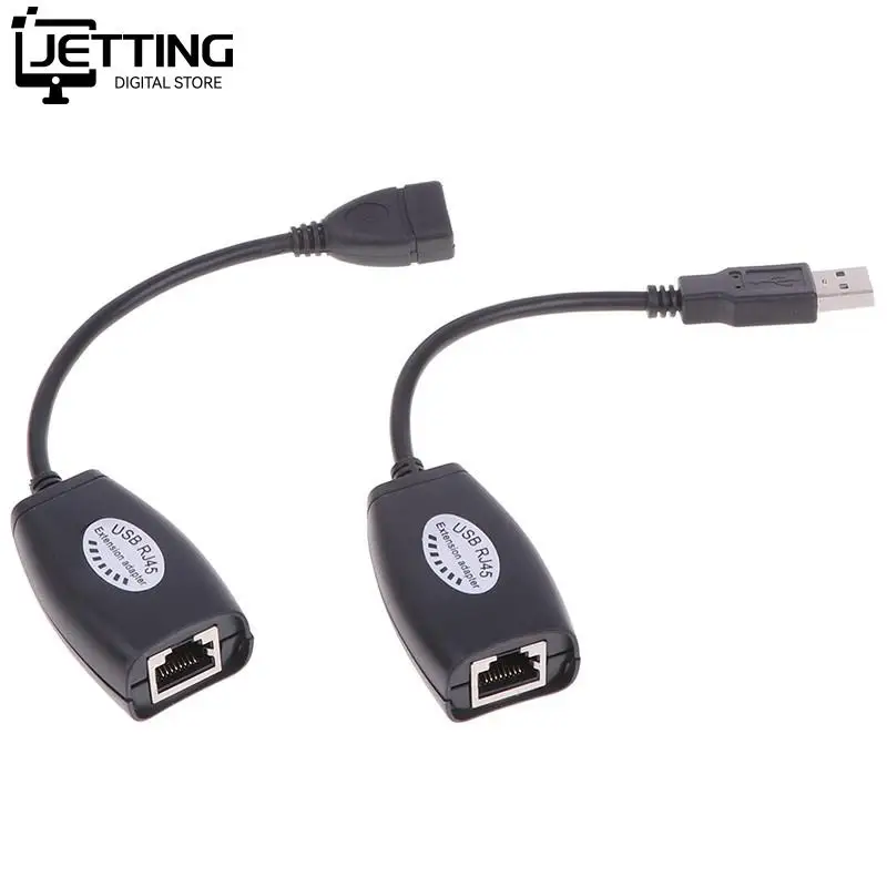 2Pcs USB to RJ45 RJ 45 LAN Cable Extension Adapter Extender Over Cat5 RJ45 Cat6 Patch Cord Black Networking Accessories