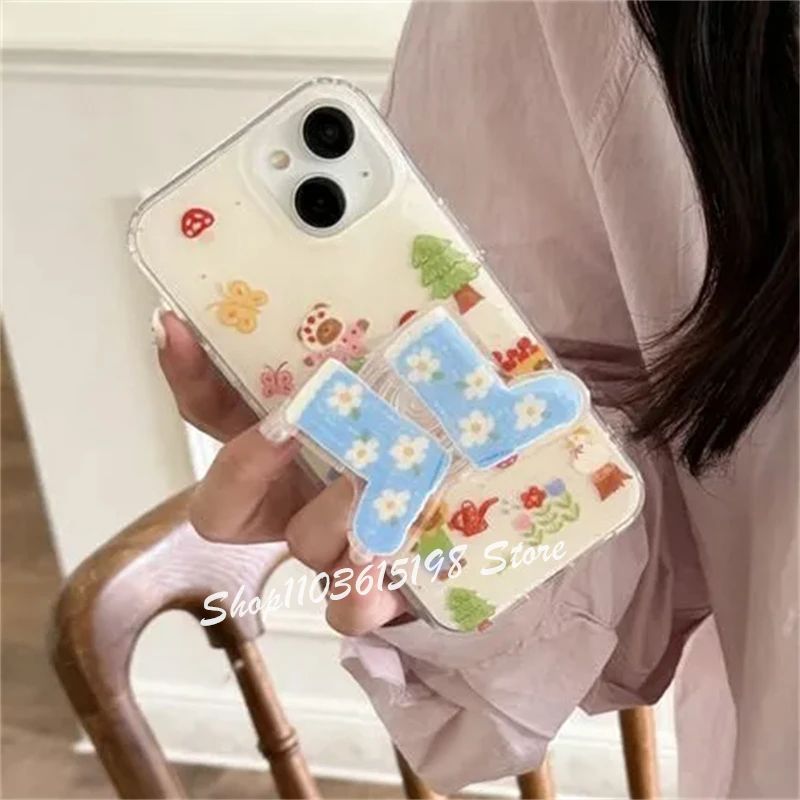 

Cute Cartoon Blue Socks Phone Stand For iPhone Samsung Universal Accessories Griptok Adhesive Phone Holder Finger Ring Grip Tok