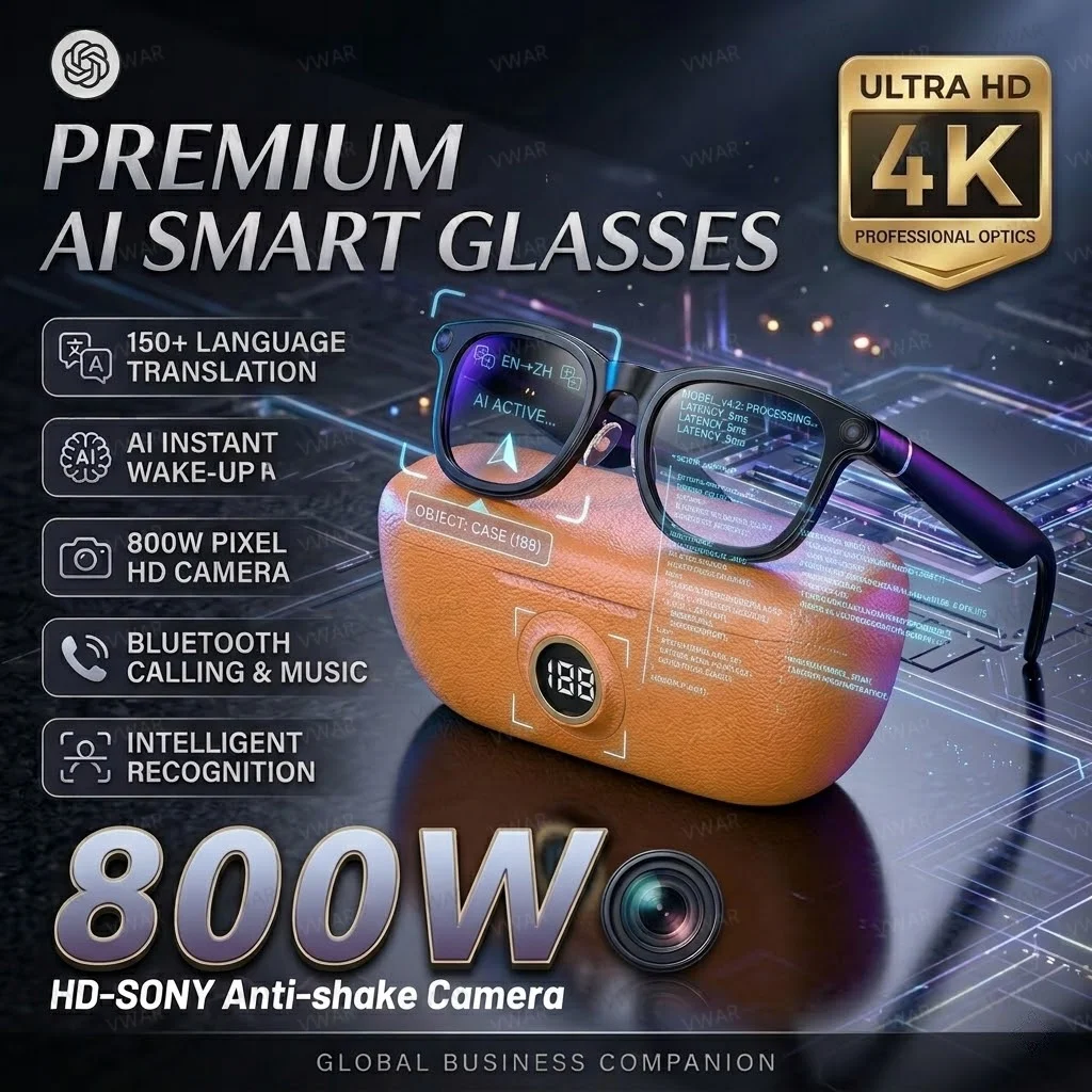 2026 4K 8MP Smart Glasses Men HD Camera 150+Language Translation ChatGPT WIFI Video Recording Bluetooth CallAudio Glasses Women