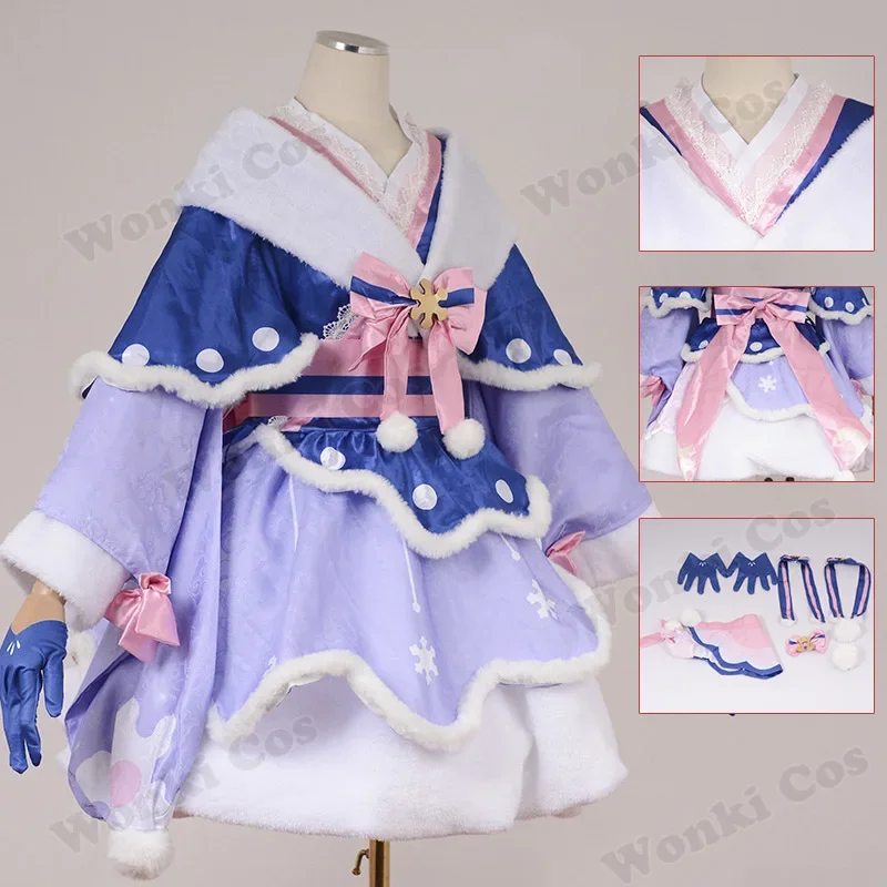 Disfraz de Cosplay de Snow Miku para niña, peluca de Kimono, vestido de cola de caballo, bonito vestido precioso de Lolita, trajes, 2023