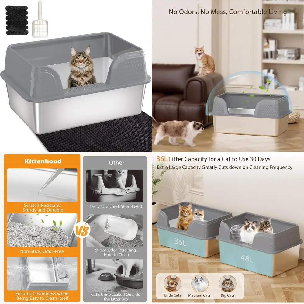 

Extra Large Metal Cat Litter Box with Lid - High Sides for Large Cats, XL Space, Sturdy Stainless Steel