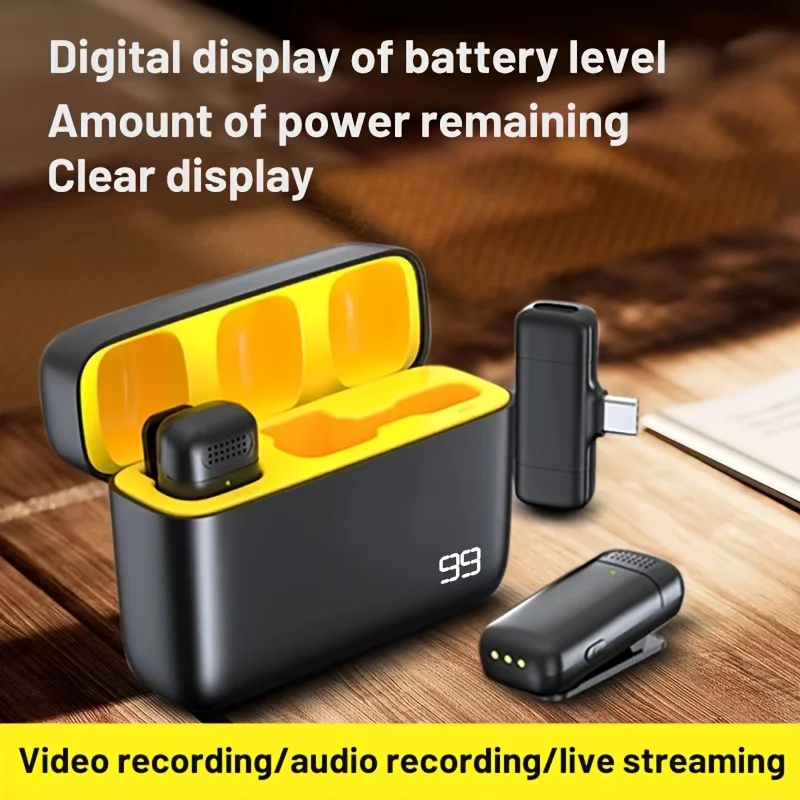

Wireless Microphone with Wireless Charging Case Type-C and Lightning Interfaces Intelligent Noise Reduction Audio Recording Mic