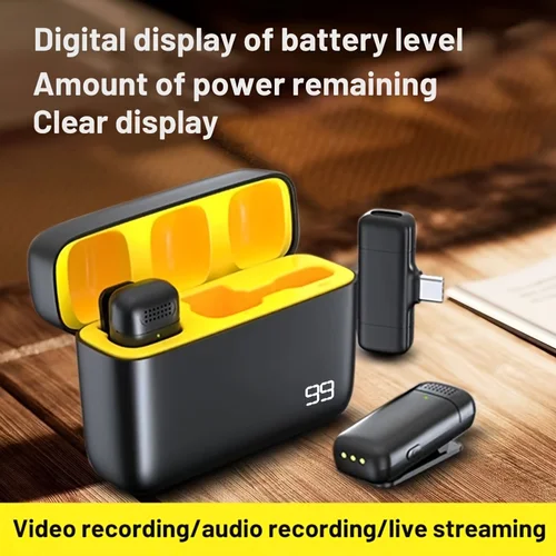 Imagen 2 del producto Micrófono inalámbrico con estuche de carga inalámbrica, interfaces tipo C y Lightning, micrófono de grabación de Audio con reducción de ruido inteligente