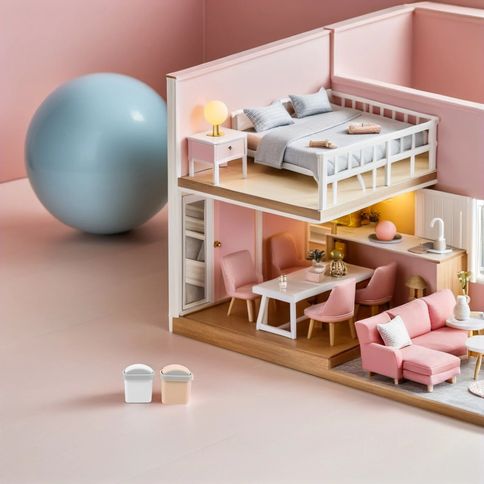 2 Stücke Miniatur Mülleimer Puppenhaus Mini Mülleimer Schaukel Deckel Maßstab 1:12 Kunststoff Bin Desktop Tisch Lagerung Mini Mülleimer mit Deckel