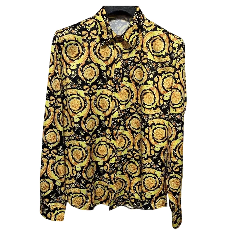 

Luxury Baroque printed shirt men's casual long sleeved shirt 2024 silky smooth fashionable high-quality European and American