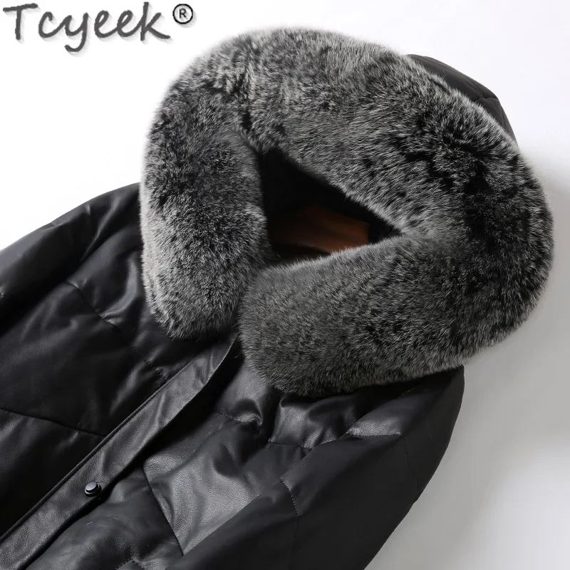 Tcyeek giacca in vera pelle di pecora donna 2023 inverno medio-lungo piumino d'anatra bianco abbigliamento donna collo in pelliccia di volpe naturale