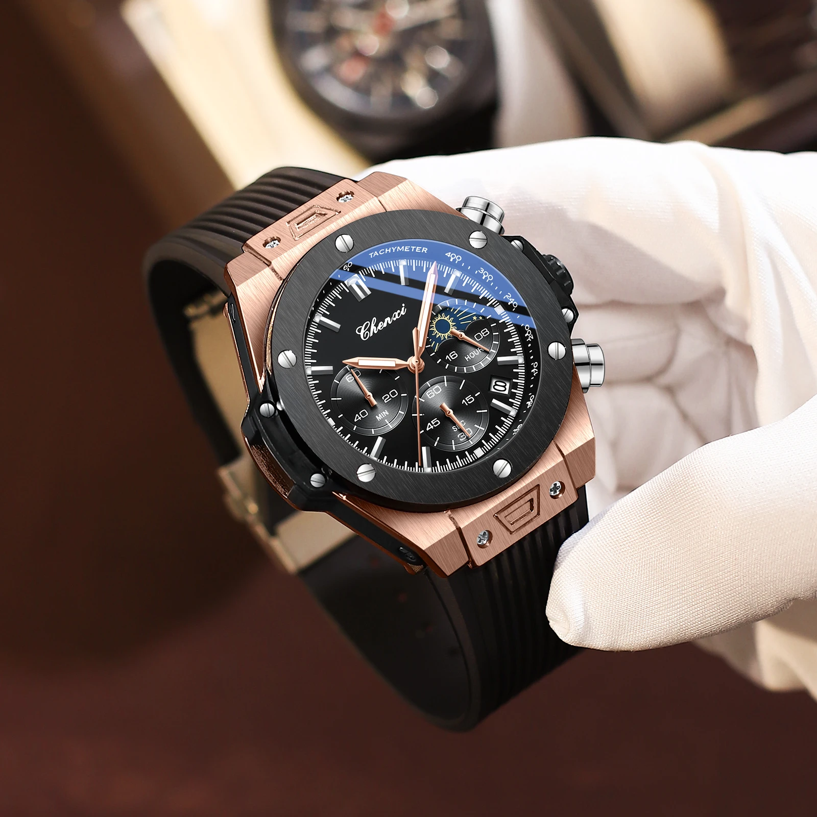 CHENXI Top Brand Luxury Watches for Mens Creative Fashion Luminous Dial with Chronograph Clock Male Casual Wristwatches