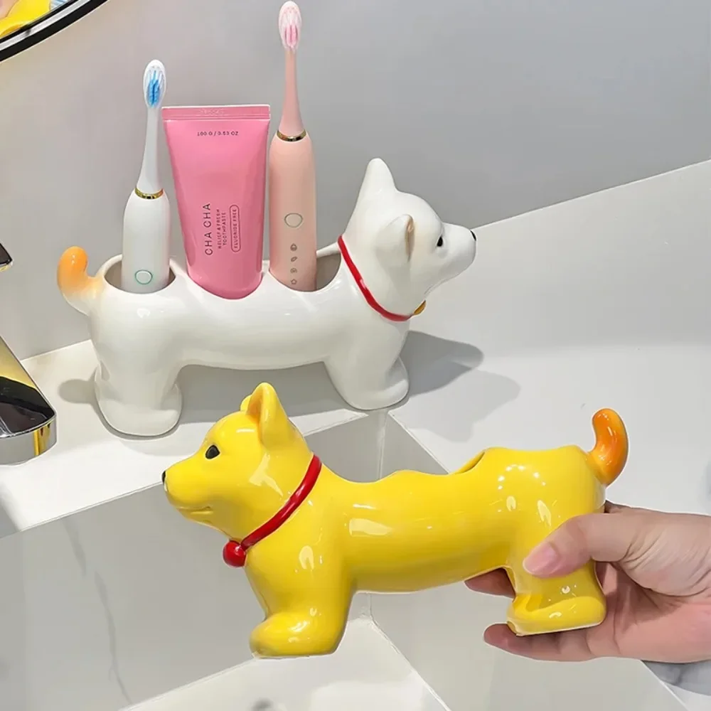 

Cartoon Animal Ceramic Toothbrush Holder Bathroom Washbasin Facial Cleanser Toothbrush Storage Base Bathroom Accessories