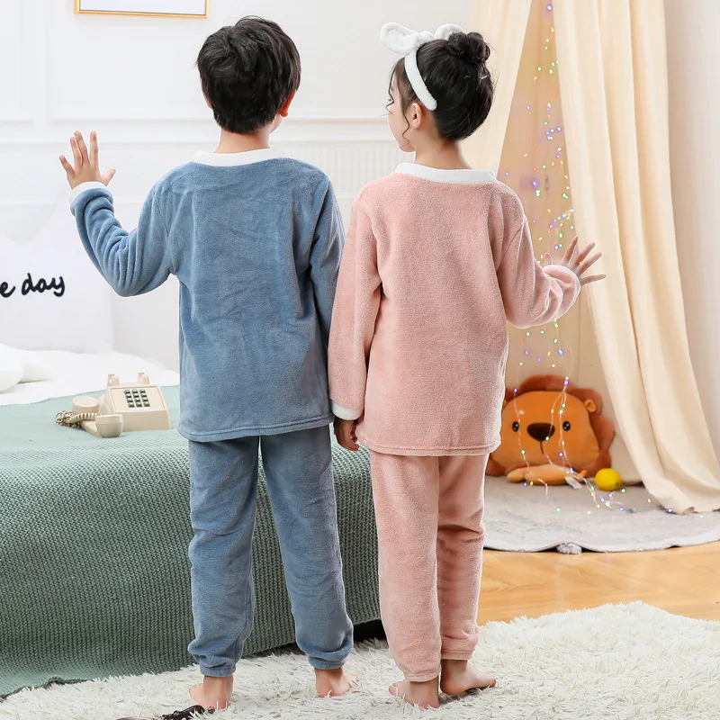 2025 Winter New Warm Flannel Pajamas for Teens Girls Clothes Plush Velvet Boys Pajamas Cartoon Sleepwear Pyjamas Children's Suit