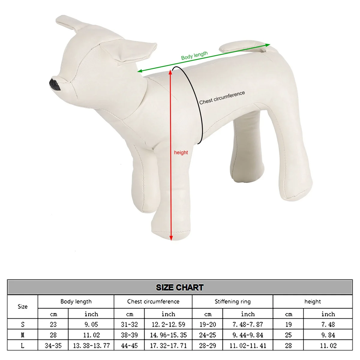عارضات أزياء جلدية للكلاب وضع قائم نماذج للكلاب ألعاب متجر حيوانات أليفة عرض عارضة أزياء بيضاء S