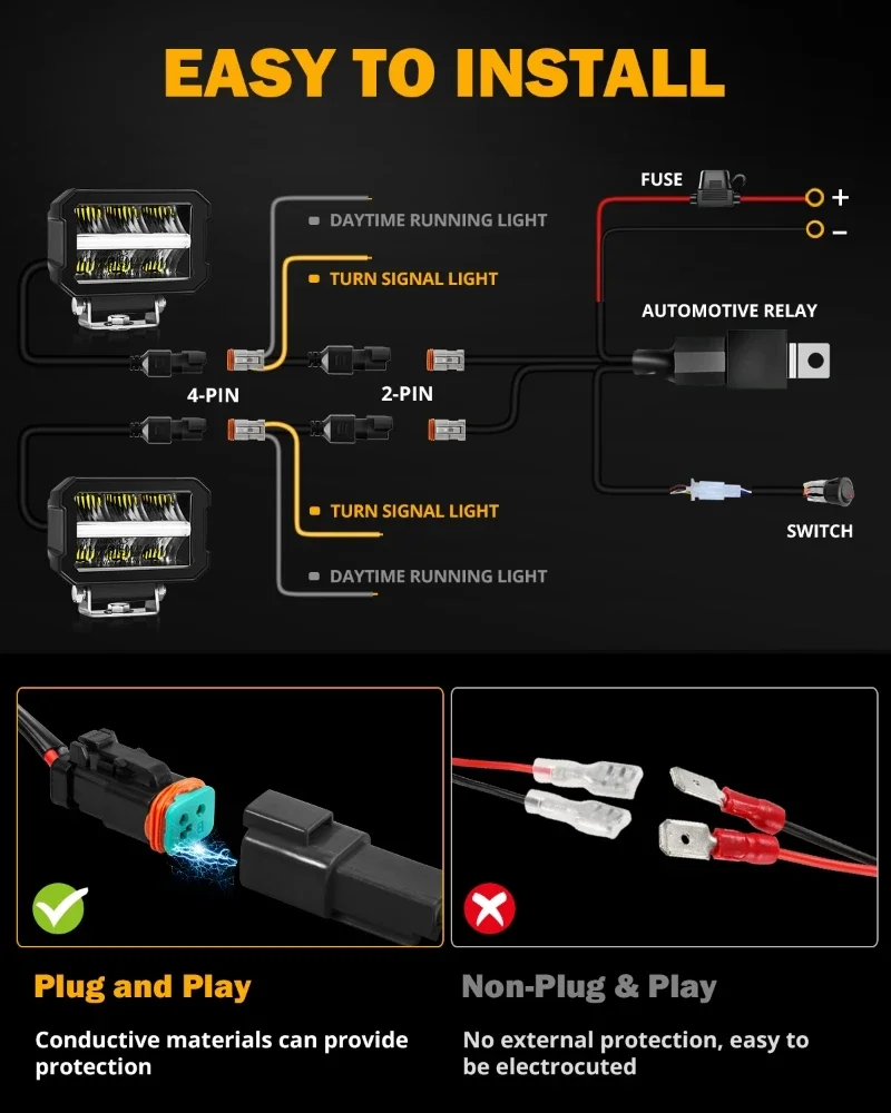 AUXBEAM Lampada da lavoro a LED da 4,5 pollici 120W 13920LM Pod con DRL BIANCO e SEGNALE DI TURN AMBRA Lampada fendinebbia per guida fuoristrada