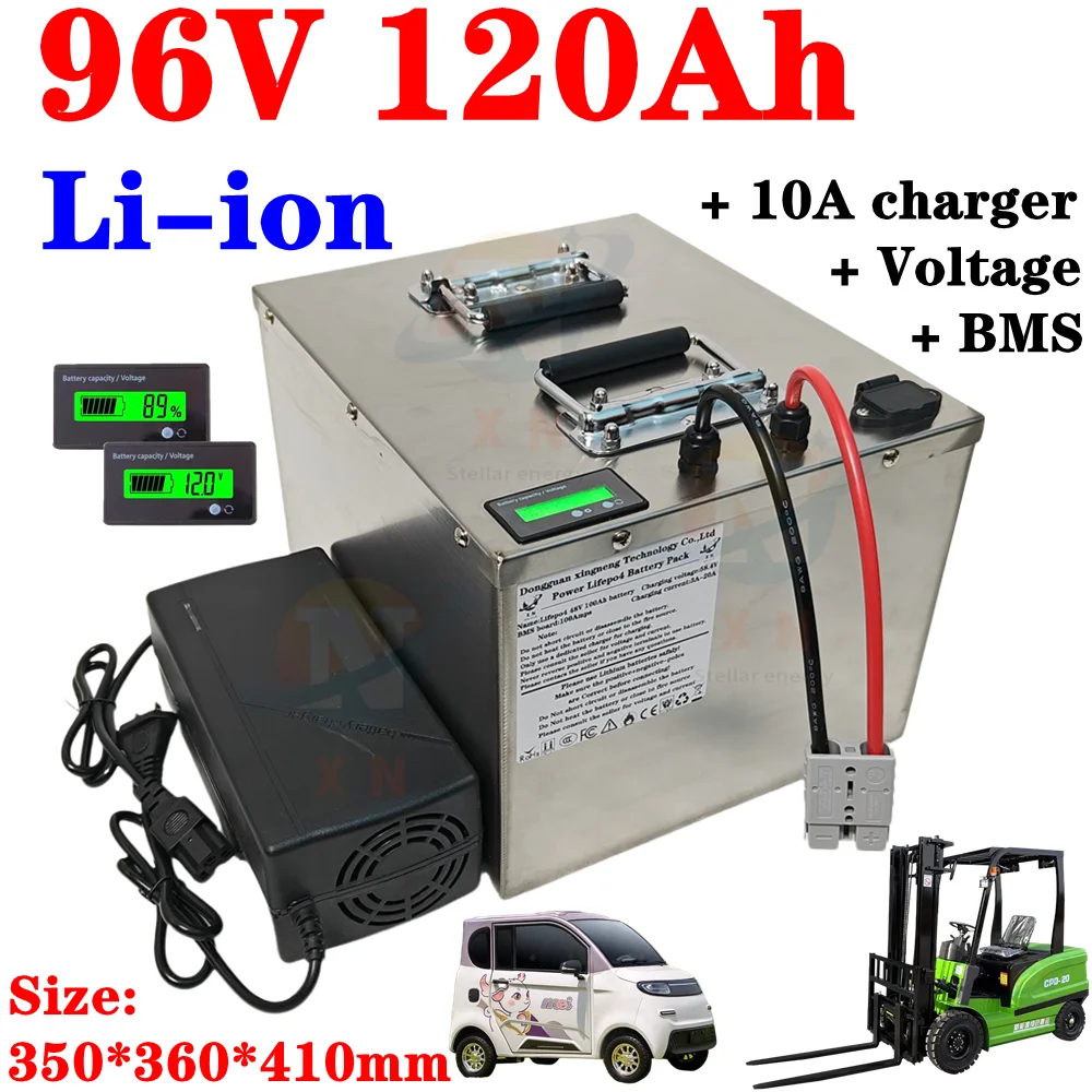 élasticité avec BMS 26S, batterie puissante, 96V, 120Ah, moto, mortorhome, voiturette de golf, voiture de tourisme, chargeur 10A