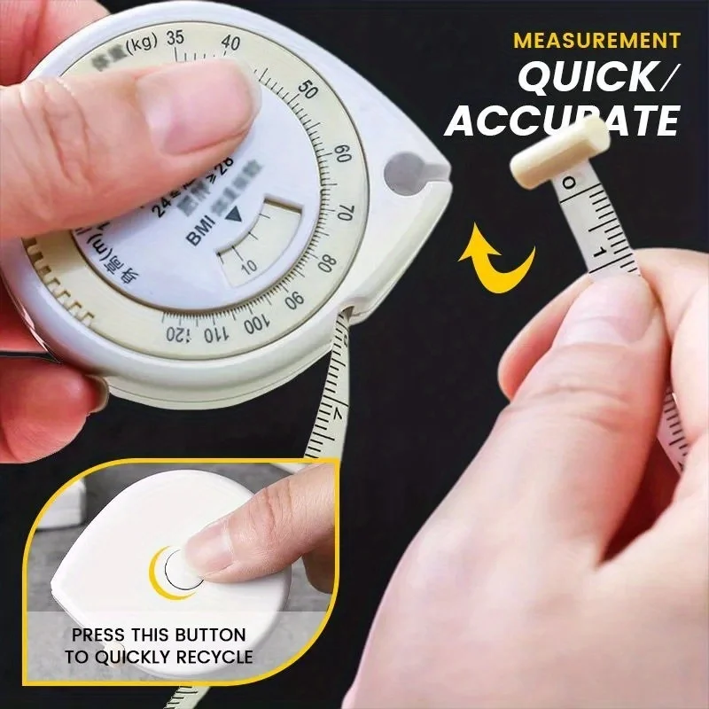 1 × 59.06 بوصة/59 بوصة شريط قياس الجسم BMI، مسطرة بلاستيكية قابلة للسحب مع مقياس متري وحقيبة على شكل دمعة - مثالية للأزياء
